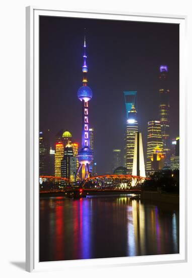 China 10MKm2 Collection - Shanghai Skyline with Oriental Pearl Tower at night-Philippe Hugonnard-Framed Premium Photographic Print