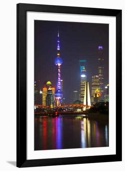 China 10MKm2 Collection - Shanghai Skyline with Oriental Pearl Tower at night-Philippe Hugonnard-Framed Photographic Print