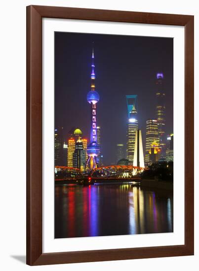 China 10MKm2 Collection - Shanghai Skyline with Oriental Pearl Tower at night-Philippe Hugonnard-Framed Photographic Print