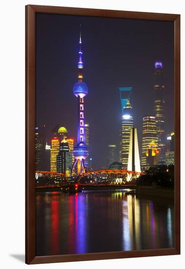 China 10MKm2 Collection - Shanghai Skyline with Oriental Pearl Tower at night-Philippe Hugonnard-Framed Photographic Print