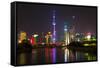 China 10MKm2 Collection - Shanghai Skyline with Oriental Pearl Tower at night-Philippe Hugonnard-Framed Stretched Canvas