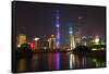 China 10MKm2 Collection - Shanghai Skyline with Oriental Pearl Tower at night-Philippe Hugonnard-Framed Stretched Canvas