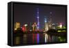 China 10MKm2 Collection - Shanghai Skyline with Oriental Pearl Tower at night-Philippe Hugonnard-Framed Stretched Canvas