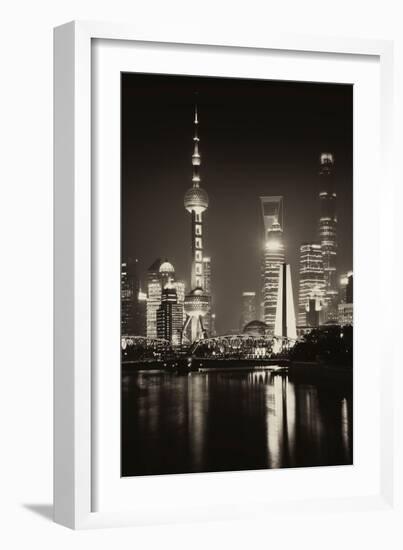 China 10MKm2 Collection - Shanghai Skyline with Oriental Pearl Tower at night-Philippe Hugonnard-Framed Photographic Print