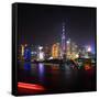 China 10MKm2 Collection - Shanghai Skyline with Oriental Pearl Tower at night-Philippe Hugonnard-Framed Stretched Canvas