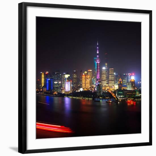 China 10MKm2 Collection - Shanghai Skyline with Oriental Pearl Tower at night-Philippe Hugonnard-Framed Photographic Print