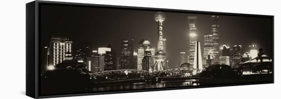 China 10MKm2 Collection - Shanghai Skyline with Oriental Pearl Tower at night-Philippe Hugonnard-Framed Stretched Canvas