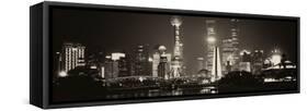 China 10MKm2 Collection - Shanghai Skyline with Oriental Pearl Tower at night-Philippe Hugonnard-Framed Stretched Canvas