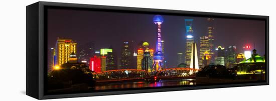 China 10MKm2 Collection - Shanghai Skyline with Oriental Pearl Tower at night-Philippe Hugonnard-Framed Stretched Canvas