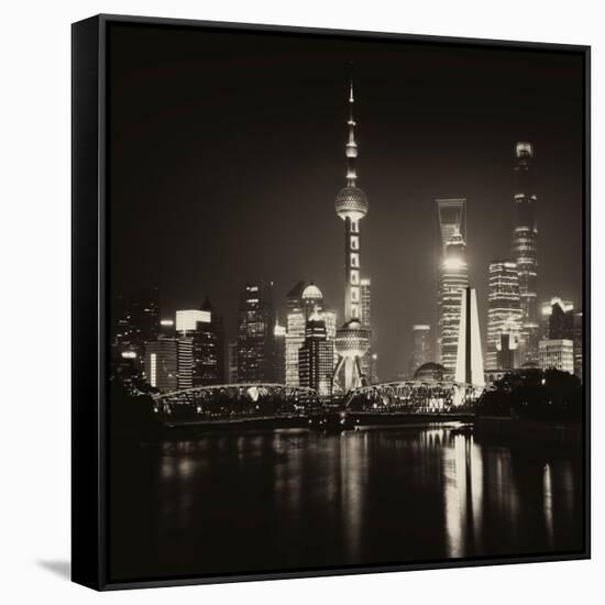 China 10MKm2 Collection - Shanghai Skyline with Oriental Pearl Tower at night-Philippe Hugonnard-Framed Stretched Canvas