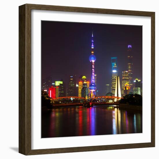 China 10MKm2 Collection - Shanghai Skyline with Oriental Pearl Tower at night-Philippe Hugonnard-Framed Photographic Print