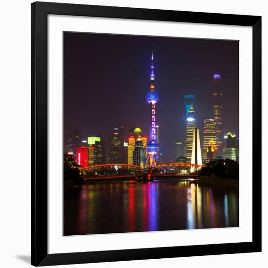 China 10MKm2 Collection - Shanghai Skyline with Oriental Pearl Tower at night-Philippe Hugonnard-Framed Photographic Print