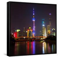 China 10MKm2 Collection - Shanghai Skyline with Oriental Pearl Tower at night-Philippe Hugonnard-Framed Stretched Canvas