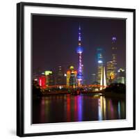 China 10MKm2 Collection - Shanghai Skyline with Oriental Pearl Tower at night-Philippe Hugonnard-Framed Photographic Print