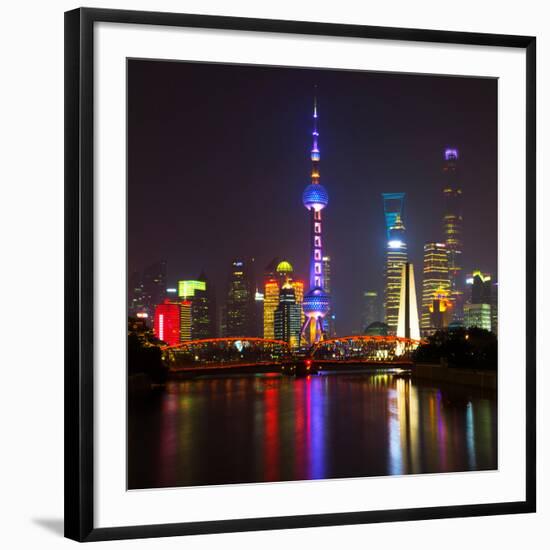 China 10MKm2 Collection - Shanghai Skyline with Oriental Pearl Tower at night-Philippe Hugonnard-Framed Photographic Print