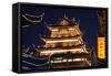 China 10MKm2 Collection - Traditional Architecture in Yuyuan Garden at night - Shanghai-Philippe Hugonnard-Framed Stretched Canvas