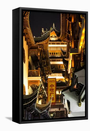 China 10MKm2 Collection - Traditional Architecture in Yuyuan Garden at night - Shanghai-Philippe Hugonnard-Framed Stretched Canvas