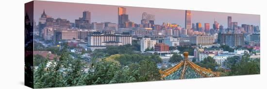 China, Beijing, Jingshan Park, Pavillion and Modern Chaoyang District Skyline Beyond-Alan Copson-Stretched Canvas