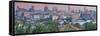 China, Beijing, Jingshan Park, Pavillion and Modern Chaoyang District Skyline Beyond-Alan Copson-Framed Stretched Canvas