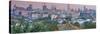 China, Beijing, Jingshan Park, Pavillion and Modern Chaoyang District Skyline Beyond-Alan Copson-Stretched Canvas