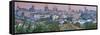 China, Beijing, Jingshan Park, Pavillion and Modern Chaoyang District Skyline Beyond-Alan Copson-Framed Stretched Canvas