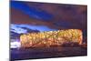 China, Beijing, Olympic park and famous bird's nest stadium made of steel illuminated by a colorful-Maurizio Rellini-Mounted Photographic Print