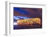 China, Beijing, Olympic park and famous bird's nest stadium made of steel illuminated by a colorful-Maurizio Rellini-Framed Photographic Print