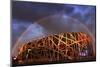 China, Beijing, Olympic park and famous bird's nest stadium made of steel illuminated by a colorful-Maurizio Rellini-Mounted Photographic Print