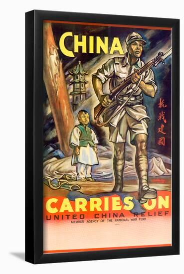 China Carries On United China Relief WWII War Propaganda Art Print Poster-null-Framed Poster