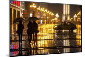 China, Chongqing, Pedestrians Walking with Umbrellas Along the Street-Paul Souders-Mounted Photographic Print