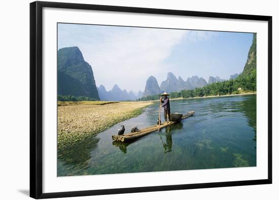 China Fisherman with Cormorant Birds on Li River-null-Framed Photographic Print