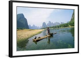 China Fisherman with Cormorant Birds on Li River-null-Framed Photographic Print