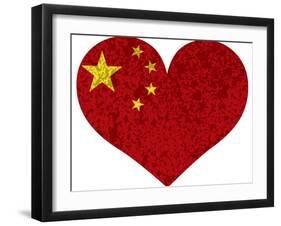 China Flag Heart Shape Textured-jpldesigns-Framed Art Print