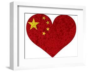 China Flag Heart Shape Textured-jpldesigns-Framed Art Print