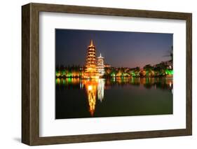 China, Guilin at Night, Double Pagoda 'Riyue Shuang Ta'-Catharina Lux-Framed Photographic Print