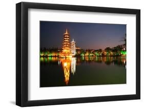 China, Guilin at Night, Double Pagoda 'Riyue Shuang Ta'-Catharina Lux-Framed Premium Photographic Print