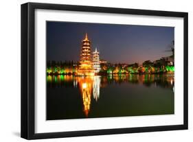 China, Guilin at Night, Double Pagoda 'Riyue Shuang Ta'-Catharina Lux-Framed Photographic Print