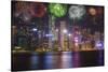 China, Hong Kong. Fireworks over city at night.-Jaynes Gallery-Stretched Canvas