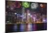 China, Hong Kong. Fireworks over city at night.-Jaynes Gallery-Mounted Photographic Print