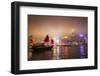China, Hong Kong, Nightly Light Show of the City of Hong Kong Draped in Fog and Moving Sailboat-Terry Eggers-Framed Photographic Print