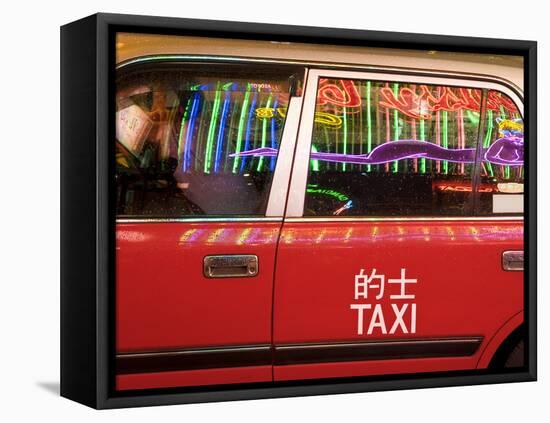 China, Hong Kong, Wan Chai, Nightlife Neon Reflected in a Hong Kong Taxi Window-Gavin Hellier-Framed Stretched Canvas