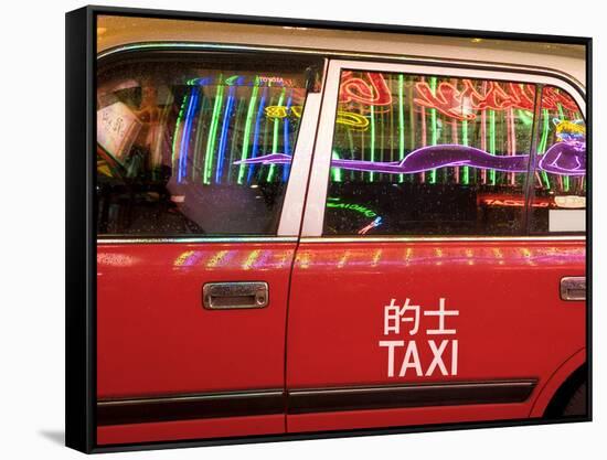 China, Hong Kong, Wan Chai, Nightlife Neon Reflected in a Hong Kong Taxi Window-Gavin Hellier-Framed Stretched Canvas