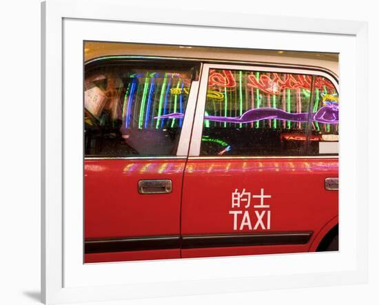 China, Hong Kong, Wan Chai, Nightlife Neon Reflected in a Hong Kong Taxi Window-Gavin Hellier-Framed Photographic Print