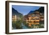 China, Hunan province, Fenghuang, riverside houses by night reflecting in the river-Maurizio Rellini-Framed Photographic Print