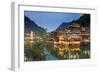 China, Hunan province, Fenghuang, riverside houses by night reflecting in the river-Maurizio Rellini-Framed Photographic Print