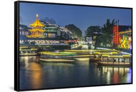 China, Jiangsu, Nanjing. Qinhuai River at Twilight-Rob Tilley-Framed Stretched Canvas