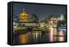 China, Jiangsu, Nanjing. Qinhuai River at twilight.-Rob Tilley-Framed Stretched Canvas