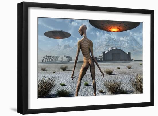 China Lake Military Base Where Aliens and Humans Work Together-null-Framed Art Print