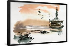 China Landscape with Pagoda-Trends International-Framed Poster