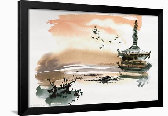 China Landscape with Pagoda-Trends International-Framed Poster